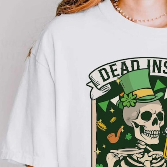 Skeleton St. Patrick's Day Shirt, Inside But Feeling Lucky Retro Shirt - Picture 3 of 4